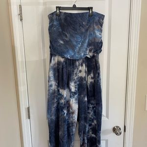 Sleeveless Tie Dye Jumpsuit Soft Ice Dye Pockets Crop